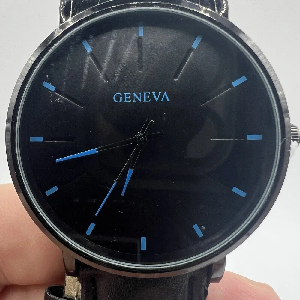 Geneva Mens Fashion Casual Quartz Wrist Watch Black Band Analog Classic Style